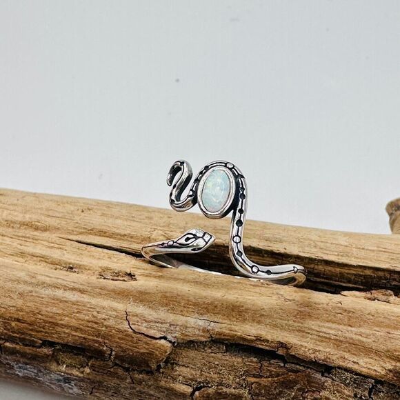 Lab Opal Snake Ring Sterling Silver - Picture 4 of 7